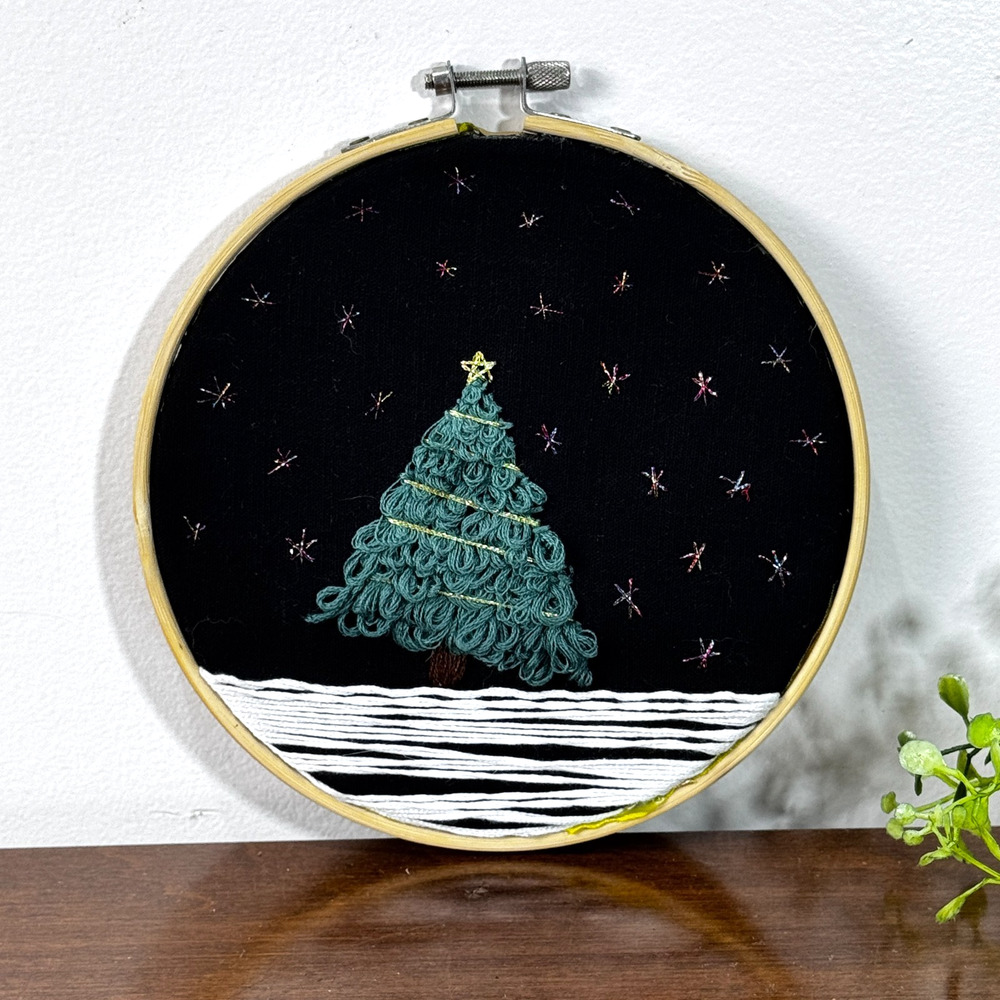Handmade Christmas Tree Wall Decor Needlepoint on Craft Hoop